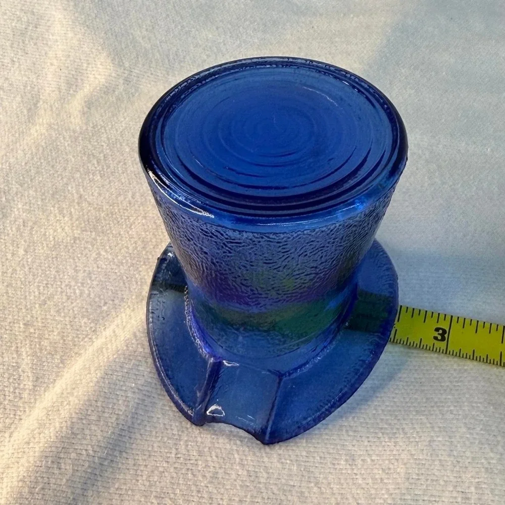 Vintage Blue Glass Top Hat Textured Surface